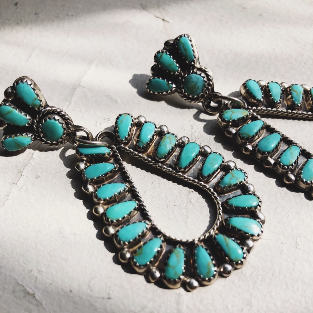 Vintage Real Navajo Turquoise Silver Earrings